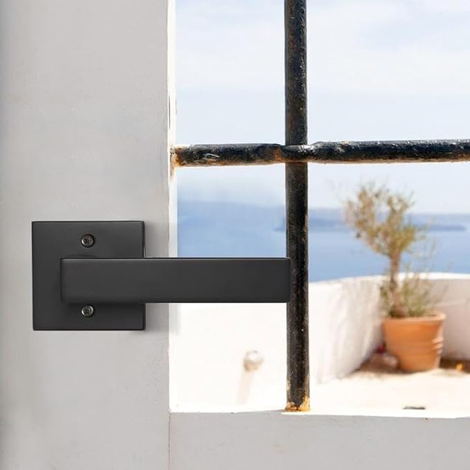 Probrico Matte Black Square Bar Half-Dummy Levers, Non-Turning Stainless Steel Interior Single Dummy Hardware, Heavy Duty Closet Balcony Pantry or French Door Handles(Exposed Screws, 2 Pack)