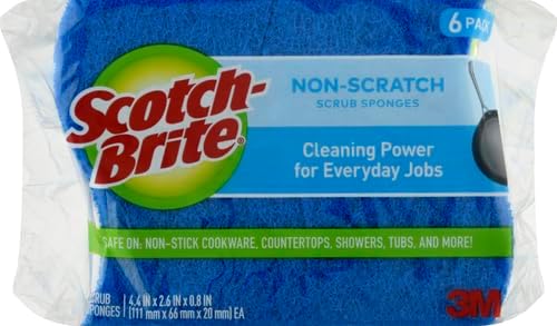 Scotch-Brite Zero Scratch Scrub Sponges, 6 Kitchen Sponges for Washing Dishes and Cleaning The Kitchen and Bath, Non-Scratch Sponge Safe for Non-Stick Cookware (Pack of 2)