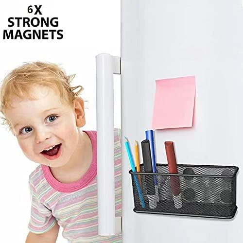 TAPBULL Mesh Magnetic Storage Baskets - Set of 1 (Black) with Anti-Slip Feature and Strong Magnets - Magnetic Locker Organizer and Pencil Holder for Whiteboard and Refrigerator (Black-1 pcs)