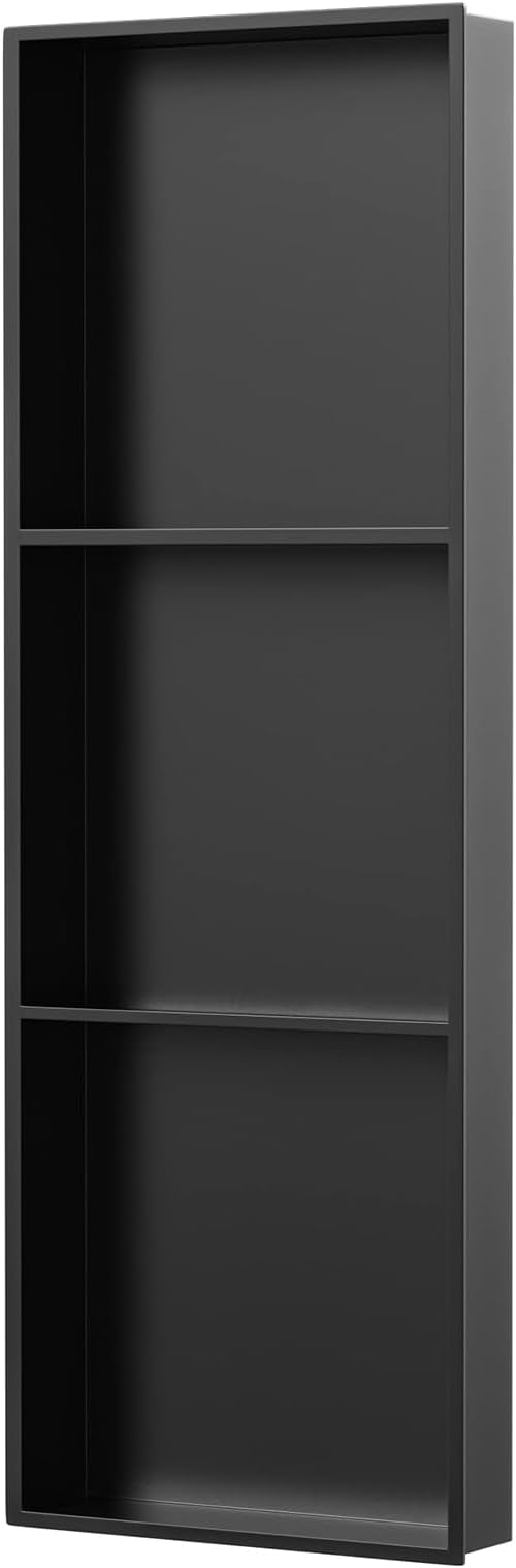 BATHFINESSE Shower Niche 8" X 36" Black, 3 Shelves Wall Niche Stainless Steel Recessed Shower Shelf for Bathroom Storage, No Tile Needed Over Mount Installation