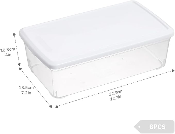 8 PCS Plastic Shoe Boxes Clear Stackable Storage Bins with Lids See-Through Rectangular Storage Boxes Durable Lidded Shoe Boxes for Home and Art Supplies (White)
