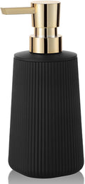 Small Soap Dispenser for Bathroom and Kitchen, Modern Farmhouse Striped Style Plastic Hand Soap Dish Soap Dispenser with Pump Matte Black and Gold