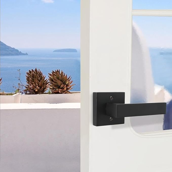 Probrico Matte Black Square French Doors Half-Dummy Handles, Heavy Duty Closet Balcony Pantry Hardware, Non-Turning Stainless Steel Single Dummy Levers(Exposed Screws, 4 Pack)