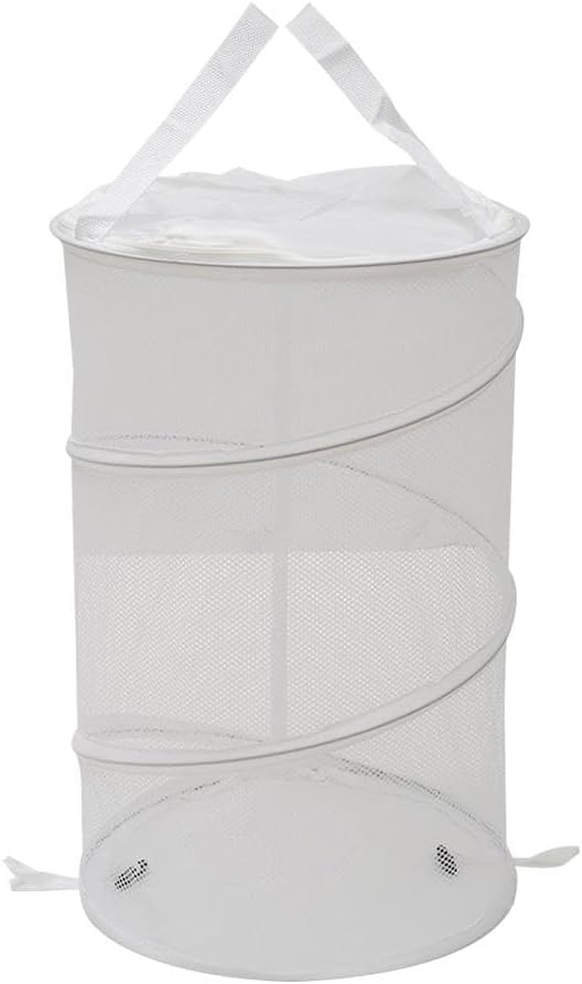 2PCS Large Collapsible Round Popup Laundry Hamper with Lid,Foldable Mesh Hamper with Reinforced Handles and Solid Bottom,White and Black Laundry Basket