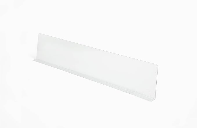 Shelf Divider/Retainer Adhesive Mount, Clear Plastic 18" L x 3" H x .5" W x 20 Mil Thick, 50 Pack