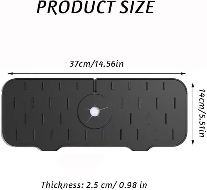 Silicone Sink Splash Guard & Water Catcher Mat, Adjustable Faucet Drip Mat for Kitchen & Bathroom, Gray, 14.56 x 5.51 Inches (2)