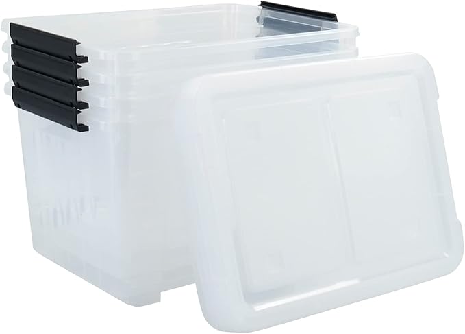 EudokkyNA 4-pack 50 Quarts Storage Boxes with Wheels, Large Clear Plastic Bin Totes with Lid