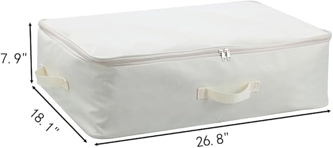 Comforter Clothes Storage Bag, 26.8 x 18 x 7.8 inches, 600D Oxford Fabric for Blanket, Quilt, Pillow, Bedding, Clothes, Sweater, Bedding, Foldable Zipper Container Tote, 2 Carrying Handles, Beige