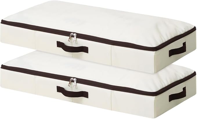 iwill CREATE PRO 2Pcs Under-Bed Storage Bins with Sturdy Handles, Toy Storage Organizers, Clothes Storage, Rigid Folding Under Sofa Storage for Clothing, Quilts, Wrapping Paper (Beige, 29.5*15*4")