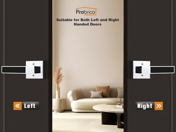 Probrico Heavy Duty Dummy Door Handle with Black Leather Hand Lever, Square Non-Turning Single Side Pull Only Lever for Closet or French Doors, Polished Chrome, 4 Pack