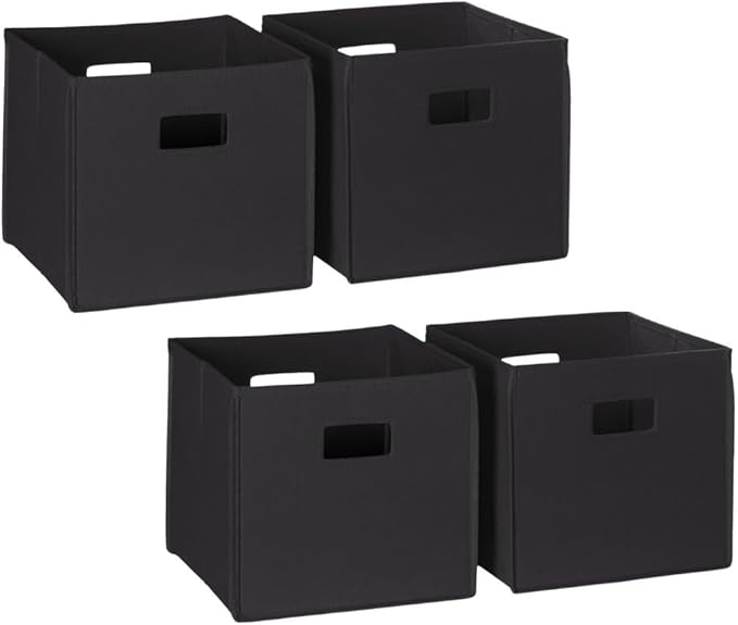 RiverRidge Folding Storage Bins with Handles Black Cube Storage Organizer for Closet, Bedroom & Playroom - Closet Organizers and Storage Set of 4