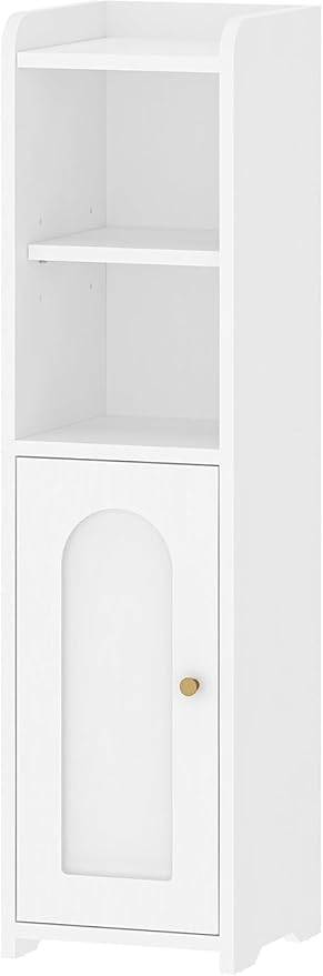Bathroom Storage Cabinet, Small Corner Floor Cabinet with Doors and Adjustable Shelf, Narrow Toilet Paper Cabinets, Bathroom Organizer for Small Spaces, White BC19703X