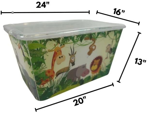 Storage Totes with Lids - Made in USA 14.5-Gallon (58-Quart) 4-Pack Storage Bins with Lids Plastic Storage Containers Large Storage Boxes for Organizer Jungle Animal/Clear