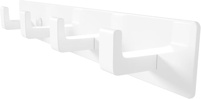 GWAAZXGZ White Coat Rack Wall Mount - 12.5 inch Modern Metal Hook Rail with 4 Right-Angle Hooks, Drill-Mounted Organizer for Coats, Hats, Bags in Entryway, Bathroom, Bedroom (1 Pack)