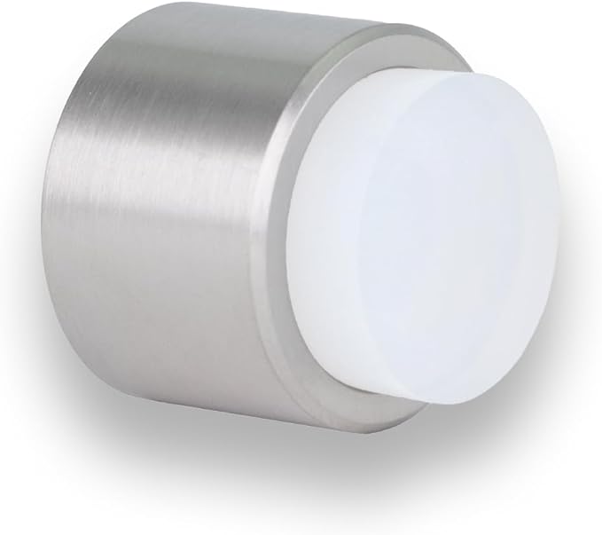 Wall Mounted Doorstop | 1.1'' X 1.1'' | Adhesive or Screwing Installation | White Rubber | Stainless Steel | Matte | Great Adherence
