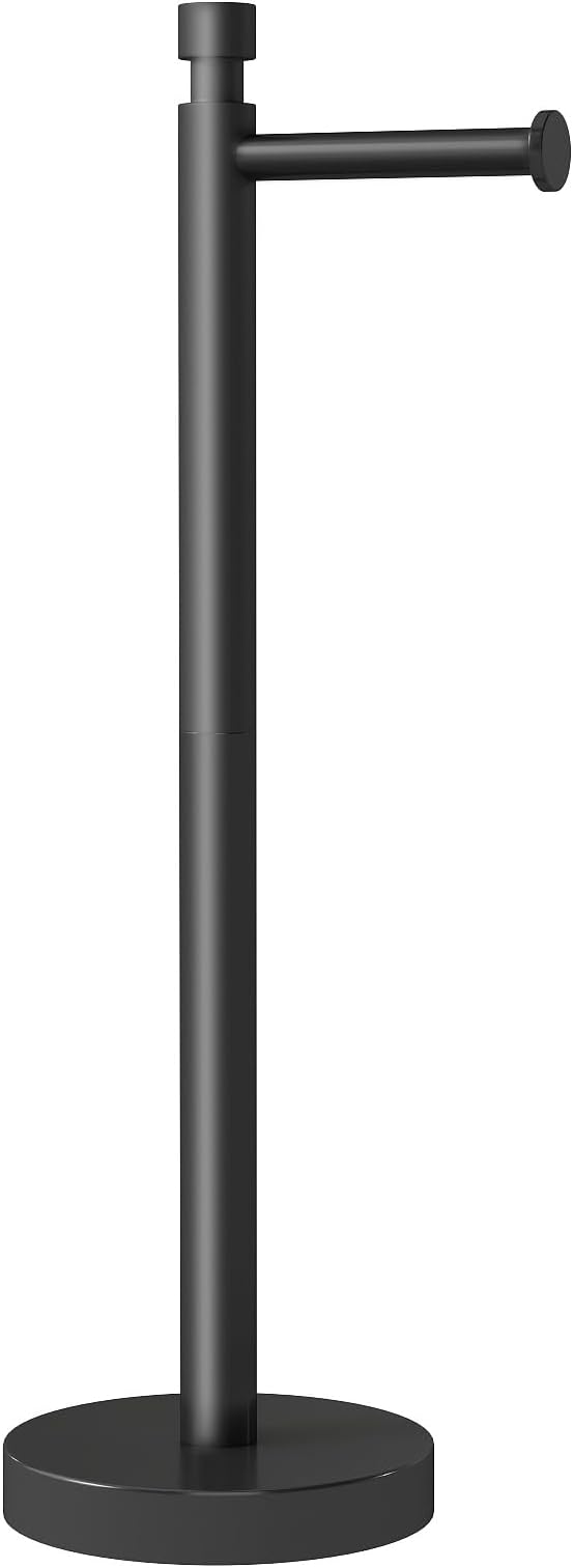 YUMORE Toilet Paper Holder Stand Freestanding, Weighted and Sturdy Matte Black Stainless Steel Design with Non-Slip Cap, Rustproof Tissue Roll Holder for Modern Bathroom, RV
