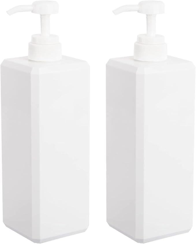 Pump Bottle, Refillable Plastic Empty Lotion Soap Dispenser Liquid Container for Bathroom Shampoo and Body Wash, 32oz/1l White 2 Pack