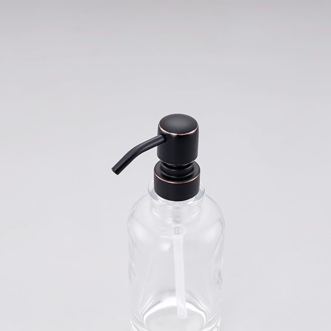 Soap Dispenser Oil Rubbed Bronze Bathroom Kitchen, 11 oz Glass Cylindrical Bottles with Stainless Steel Pump Liquid Hand Soap Dispenser Kitchen