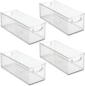 mDesign Plastic Stackable Kitchen Organizer - Storage Bin with Handles for Refrigerator, Freezer, Cabinet, and Pantry Shelves Organization - Food Container - Ligne Collection - 4 Pack - Clear