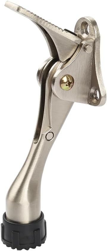 Kickdown Door Stopper 4Inches - One Packs One Touch Adjustable Height Door Stop for The Bottom of Door The Bottom of Door Aluminum Alloy Metal Door Stopper with Rubber Tip Satin Nickel