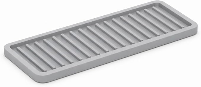 ZAPPOWARE Silicone Kitchen Sink Caddy Sponge Holder 11"x 4.33", Gray - Bathroom Vanity Tray Organizer, Kitchen Soap Tray for Dish Scrubber, Soap Dispenser and Sponge