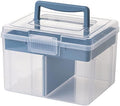 FOREVERIE Clear Small Plastic Storage Box with Handle & A Removable Tray & Adjustable Divider, Kids Students Children Art Box, Desk Organiser Case, Medicine Storage Box (Clear & Ocean Blue)