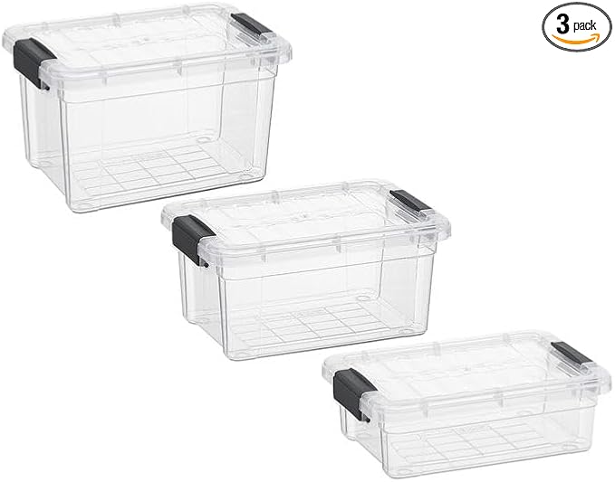 Superio Mini Storage 3 Pack Container Plastic Crayon Box, Art n Crafts and Sewing Supplies Case, Stackable Clear Small Organizer for Beads, Stationery, Chalk, and Food