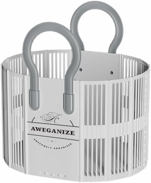 40L Collapsible Plastic Laundry Basket with Strong Handles – Sturdy Space-Saving Design for Daily Laundry Loads, Apartment & Home Use – White
