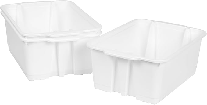 Really Good Stuff Stacking Bins, 14" x 10" x 5 .75" - 6 Pack, White, Stackable Storage Plastic Bins for Classroom Organization, Home Storage, Office & Hospital Supplies