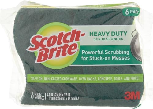 Scotch-Brite Heavy Duty Scrub Sponge, 6 Kitchen Sponges for Tough Messes - Lasts 3X Longer*, Perfect for Cast Iron Skillets & Outdoor Grills, Flexible & Durable Construction (Pack of 6)