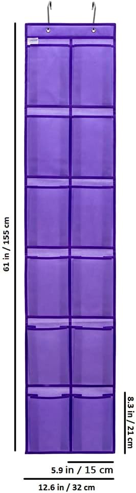 ANIZER Hanging Storage Organizer Over the Door Shoes Organizer Kids Shoe Rack with 12 Large Fabric Pockets for Closet Shoe Holder Hanger (PURPLE)