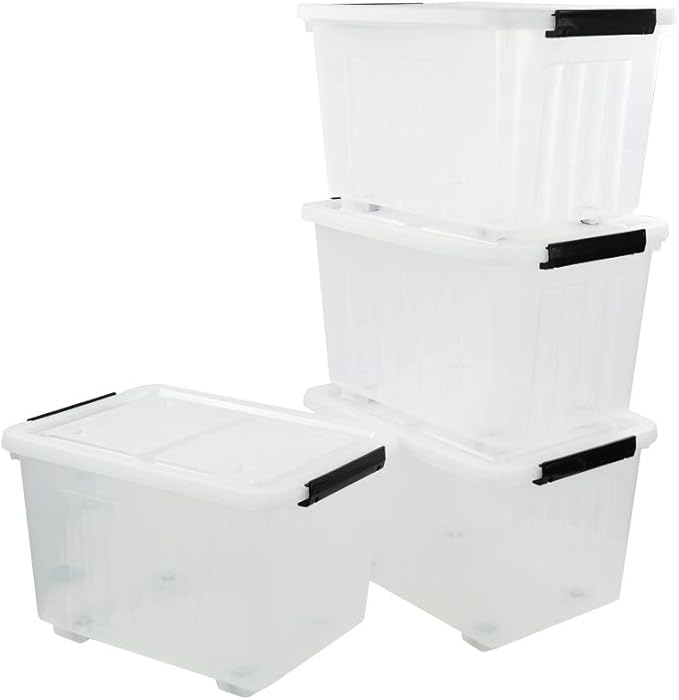 Callyne 4-Pack Clear Plastic Storage Bins with Lid, 42 L Large Plastic Storage Box