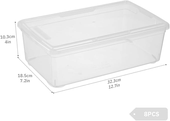 Plastic Shoe Boxes 8 PCS Clear Stackable Storage Bins with Lids See-Through Rectangular Storage Boxes Durable Lidded Shoe Boxes for Home and Art Supplies (Clear)