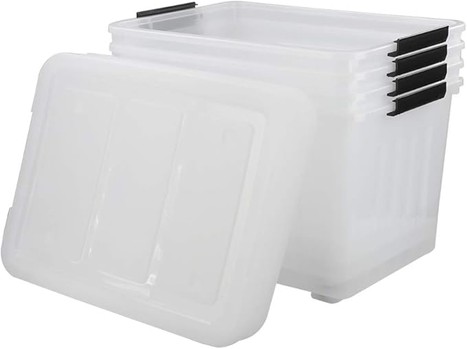 Callyne 70 L Clear Plastic Large Storage Box with Wheels, Set of 4 LargeLatch Plastic Box for Storage
