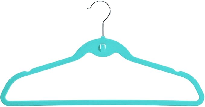 Juvale Velvet Clothes Hangers with Cascading Hooks - Anti-Slip Stackable Velvet Hangers - Mini Hanger Hooks for Layering - Pack of 50, 17.5 in, Teal