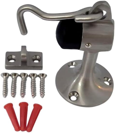 QCAA Door Stop, Solid Brass, Height 3-15/16", Satin Nickel, 1 Pack, Made in Taiwan