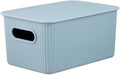 Superio Ribbed Collection - Decorative Plastic Basket Open Home Storage Bins Organizer, Blue Container Boxes for Organizing Closet Storage Bins for Shelves (Bin with Lid- Medium (5 Liter), 1 Pack)