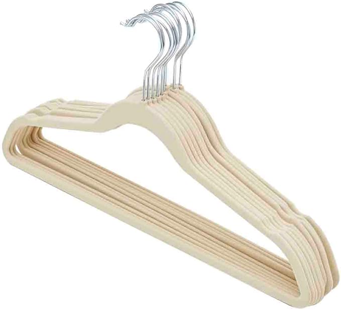 Sunbeam Sunbeam Slip-Proof Snag-Free Ultra Slim Velvet Hanger with Rotating Steel Hook (Pack of 10) (Ivory, 10 Pack)