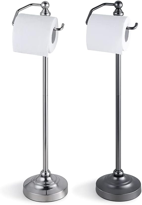 SunnyPoint Deluxe Free Standing Heavy Weighted Toilet Tissue Paper Roll Holder Stand (Black Nickel)