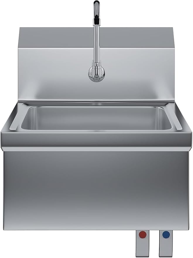 Stainless Steel Wall Mount Hand Sink with Gooseneck Faucet, Knee Pedals & Side Splash | 17" x 15" Commercial Basin for Kitchen or Janitorial Use, NSF (17" x 15" with Knee Pedals)