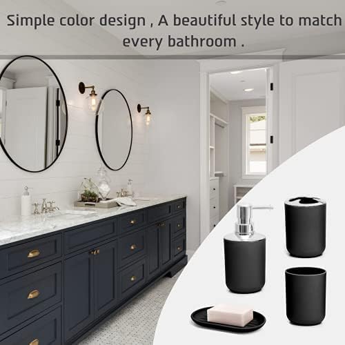 Moss & Stone 6-Piece Bathroom Accessories Set, Includes Soap Dispenser, Toothbrush Holder, Toothbrush Cup, Soap Dish, Complete Black Bathroom Decor Set