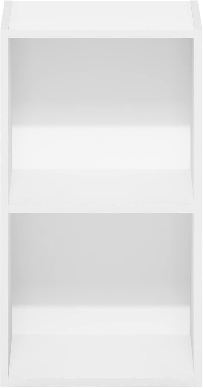 Furinno PASIR Book Shelf, 2-Tier Modern Bookshelf, Open Shelves Bookcase 9 x 12 x 21, for Living Room, Bedroom, Home Office, White