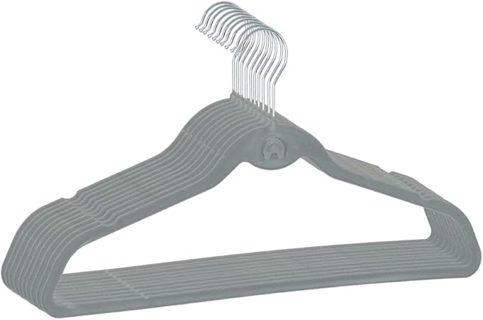 Heavy Duty Velvet Hangers with Cascade Hook, Durable, 360 Degree Rotatable Hook (20, Grey)