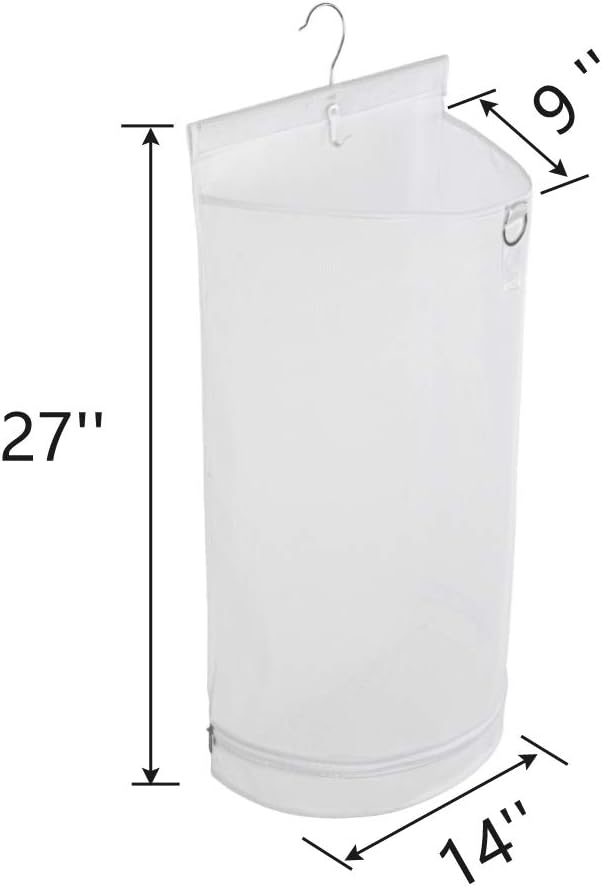 ALYER Hanging Semi Round Storage Mesh Bag,Collapsible Laundry Hamper Basket with Durable Hanger (White)