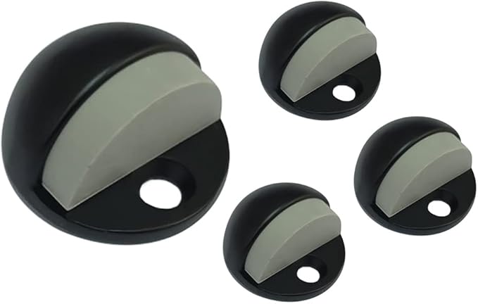 QCAA Solid Brass Low Dome Floor Door Stop, 1/4"-3/4" Clearance from Floor Buttom, Matte Black, 4 Pack, Made in Taiwan