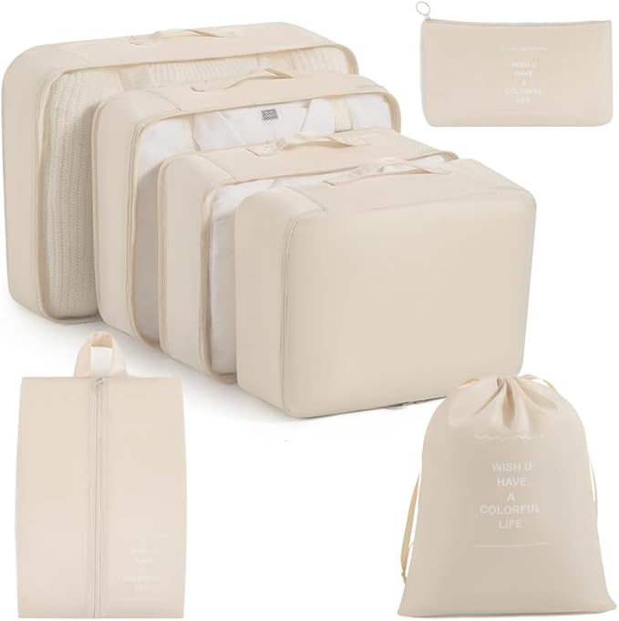 7set Packing Cubes for suitcases Travel Storage Bag Mesh Breathable Travel Packing Cubes for Suitcases Durable Travel Compression Storage Shoe Bag