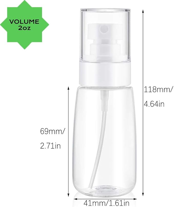 Spray Water Bottle Hair Mister, Fine Mist Stylist Sprayers 360 Empty Small Misting Spritzer, Perfume Atomizer with Pump Clear Containers 2PCS/2oz