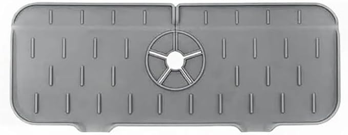 Silicone Sink Splash Guard & Water Catcher Mat for Kitchen Counter - Faucet Drip Tray Protector Prevents Water Damage - Waterproof Non-Slip Kitchen Bathroom Mat, Gray 14.56 x 5.51 Inches