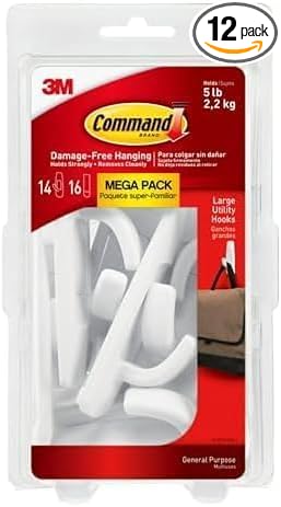 Command Large Utility Hook Mega Pack, White, 14-Hooks, 16-Strips, Organize Damage-Free (Pack of 12)