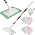 Disposable Dust Mop with Pressure Clamping System, 39 inch Long Handle Wet and Dry Flat Mopping Sweeper Stick with Locking Head & Sweeping Cloths for Multi Surface Floor Cleaning (1 mop+10 Clothes)
